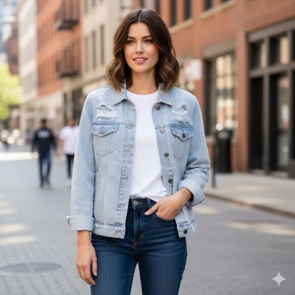 Urban Outfitters Neon Blonde Denim Jean Jacket Oversized Light Wash Distressed - Picture 1 of 16